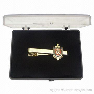 Tie Bars and Tie Clips, Made of Imitation Hard Enamel with Silkscreen Printed Customized Logo